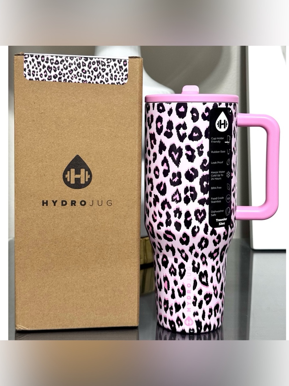 Hydrojug x VS PINK 32oz Traveler, PINK LEOPARD